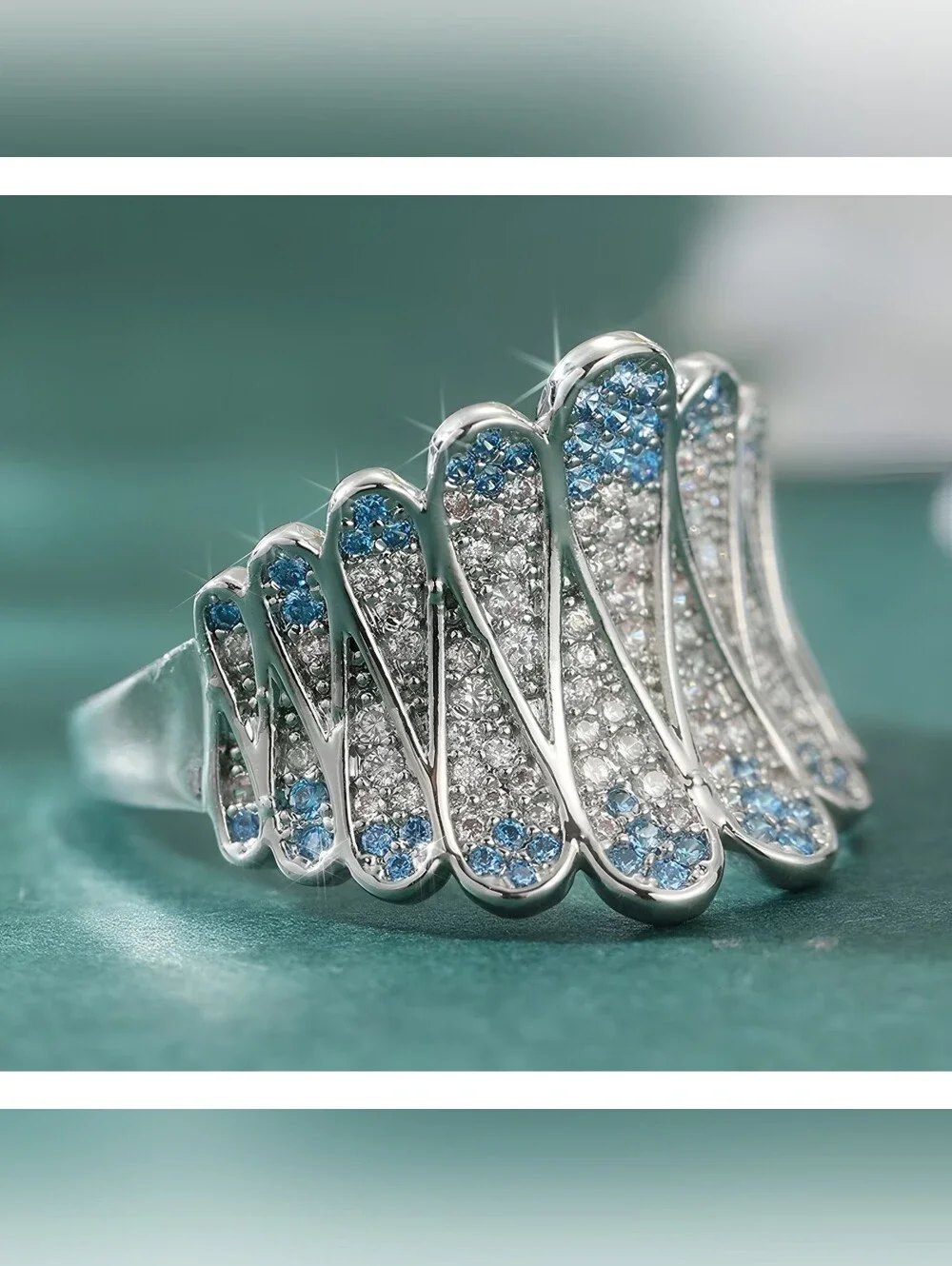 'Ocean Waves' multicolor micro pave Crystal band ring, Sz.9